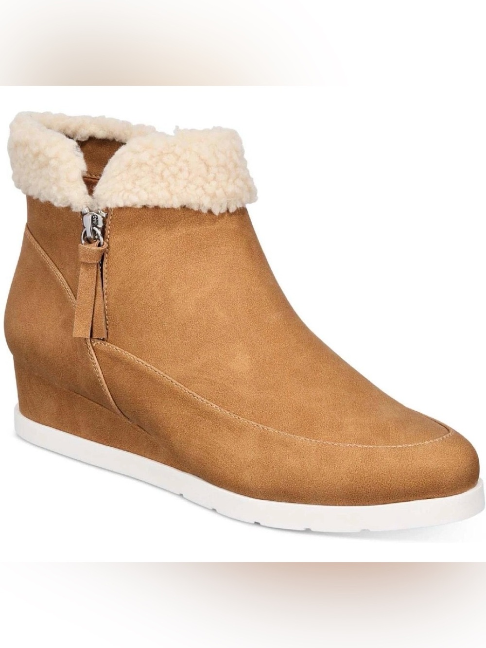Style & Co. Women’s Danniee Faux Leather Ankle Boots With Wedge Heels Tan 9M New